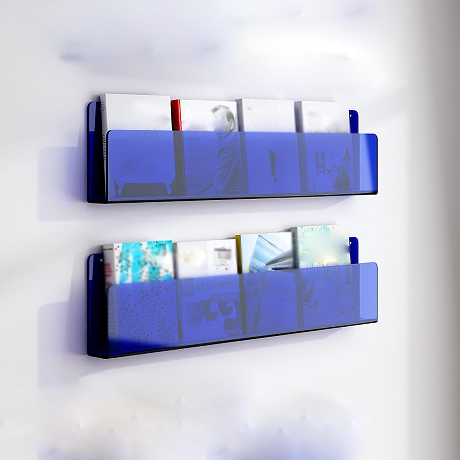 Acrylic Floating Bookshelves Wall Mounted Bookshelf, Clear Invisible Book Display Stroage Stand for Office Kids Bedroom Hanging Magazine Organizer Rack