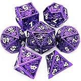 Haxtec Purple Hollow Metal Dice Set D&D Octupus Polyhedral DND Dice W/ Leather Dice Bag for Dungeons...