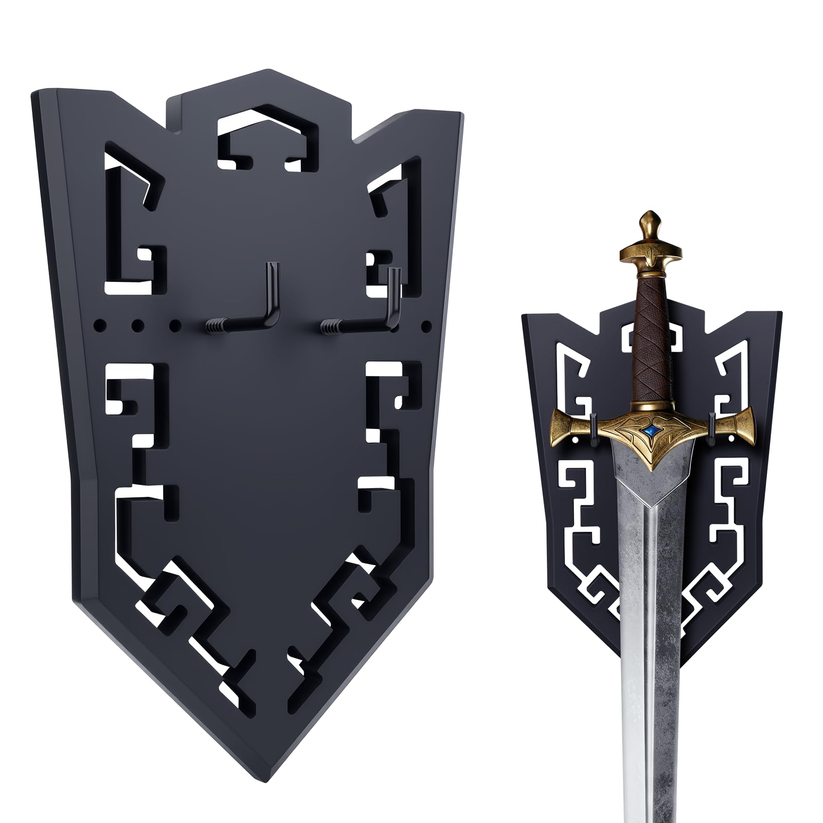 Schwert-Wandhalterung, vertikal, mit hohlgeschnitztem Design für Schwerter, Äxte, Bögen und Dolche