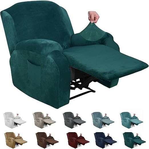 XINEAGE 4 Pieces Velvet Recliner Slipcover Stretch Recliner Chair Cover