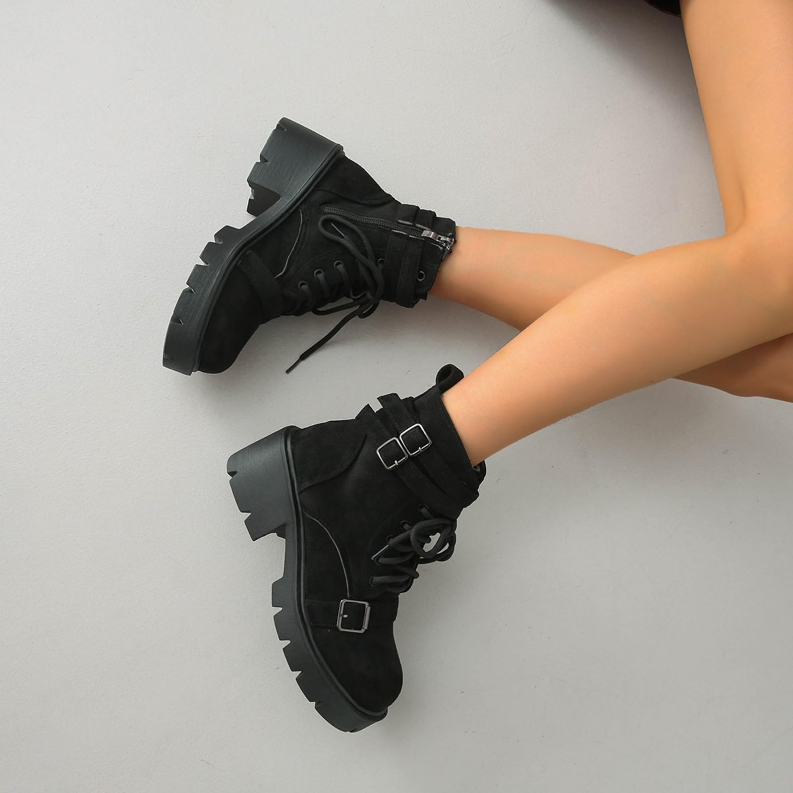 Genérico Botines Mujer Vestir Cordones Plataforma Botas Puntera Redonda Elegantes Zapatos Suaves y Cómodos Caminar Bota Casuales Antideslizantes Botin para Otoño Invierno Trabajo Paseo y Uso Diario