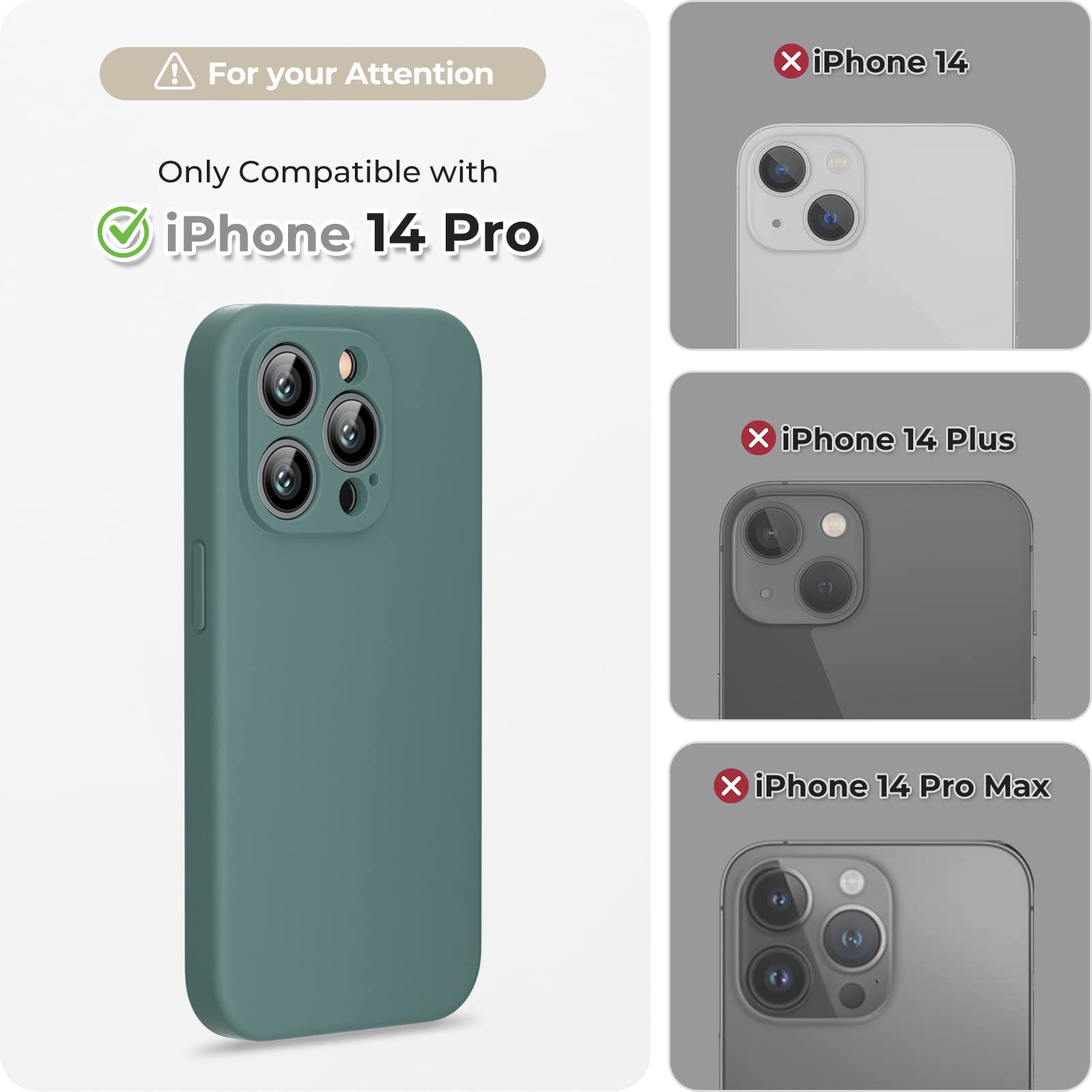 GOODVISH 3 in 1 Cover in Silicone per iPhone 14 Pro 6,1" (2022), con 2 Pezzi di Pellicola Protettiva, iPhone 14 Pro Custodia per Cellulare Antiurto Resistente Protezione Fotocamera, Verde Pino