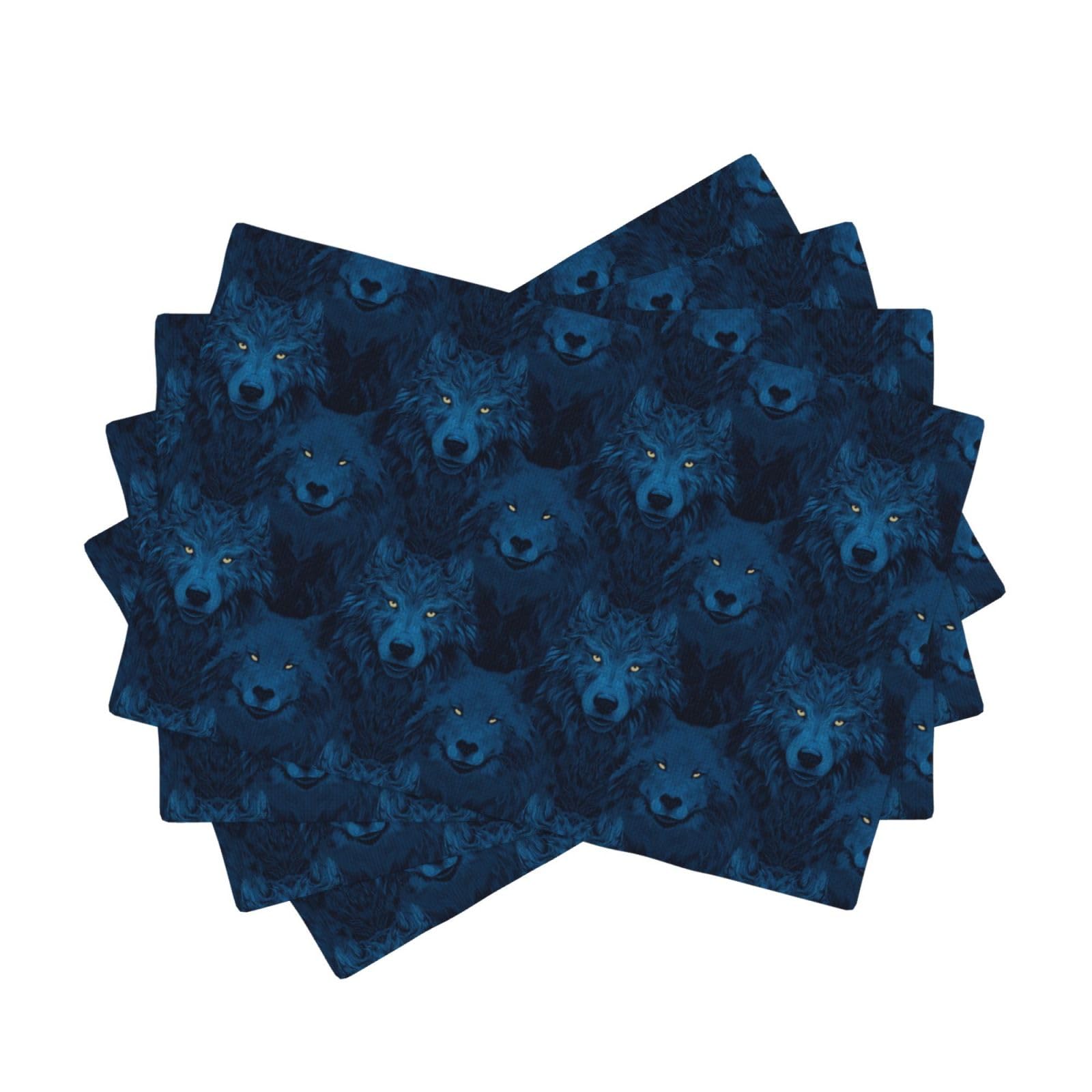 Sets de table loup bleu en faux lin résistant à la chaleur de 30,5 x 45,7 cm