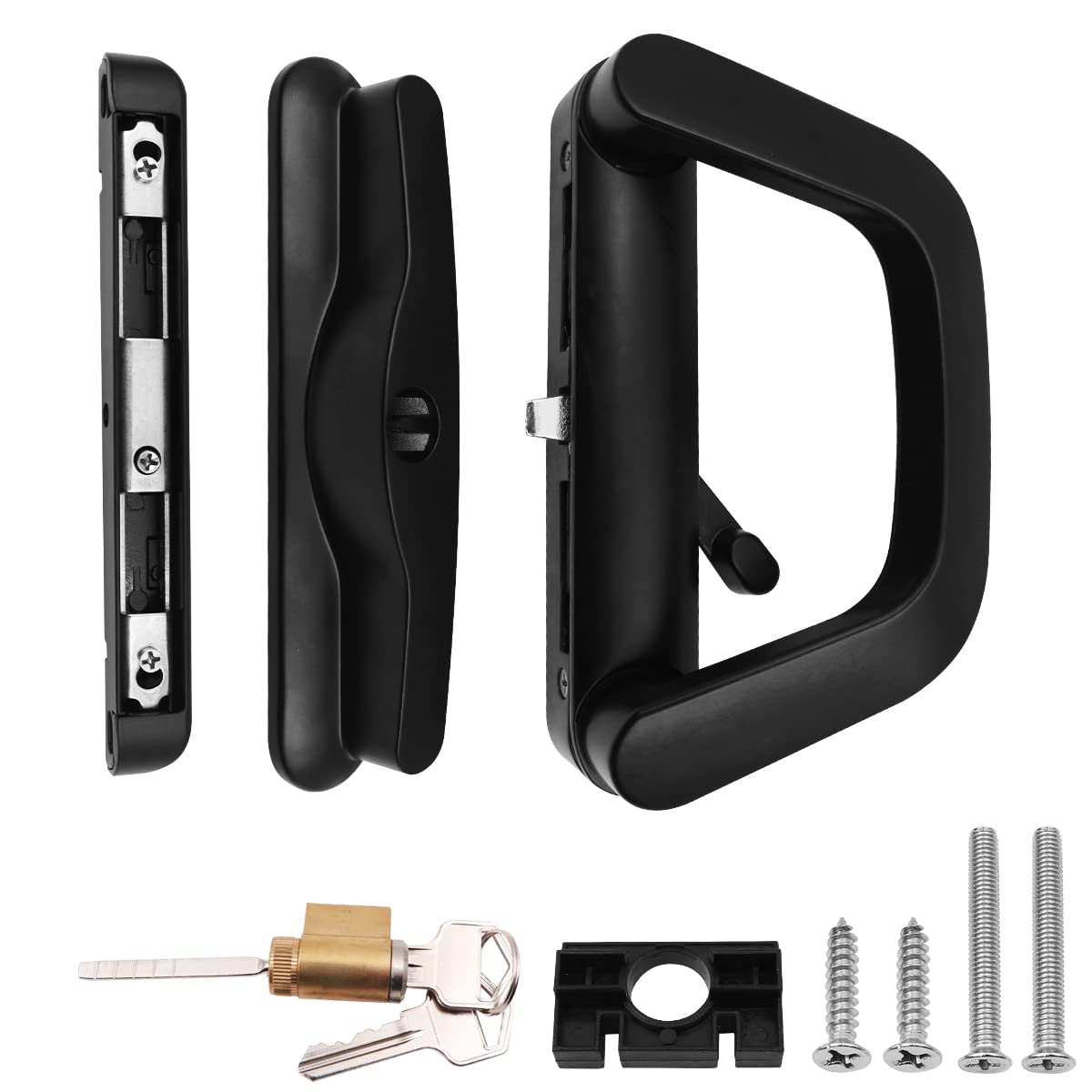 Türgriffe Schiebetürgriff-Set für Terrassentür, einseitig mit Schlüsselzylinderschloss, komplettes Ersatzgriff-Schloss-Set, passend für Türstärken von 3 cm bis 3,5 cm
