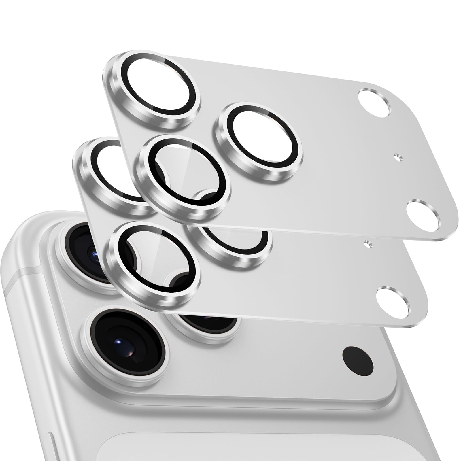 「2枚セット」カメラフィルム iPhone 17 Pro Max用 カメラ保護 全面保護 黒縁取り 超高透過率 アイフォン17 pro max レンズカバー 耐衝撃 9H強化ガラス 一体化 いphone17プロmax カメラカバー アルミ レンズガード シルバー