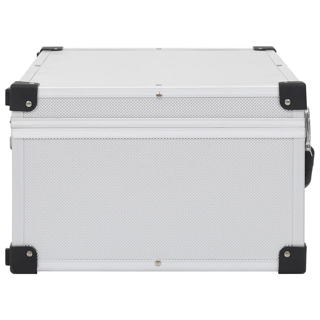 Valigetta per CD in alluminio e ABS con telaio in legno per 60 CD, colore argento, sistema di conservazione robusto, salvaspazio, chiudibile, con 2 chiavi, ideale per l'organizzazione