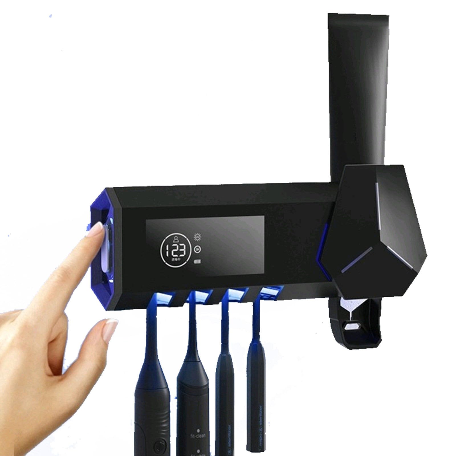 Tenedores de Cepillo de Dientes UV Inteligentes para baño, exprimidor de Cepillo de Dientes sin Agujeros, montado en la Pared,Black