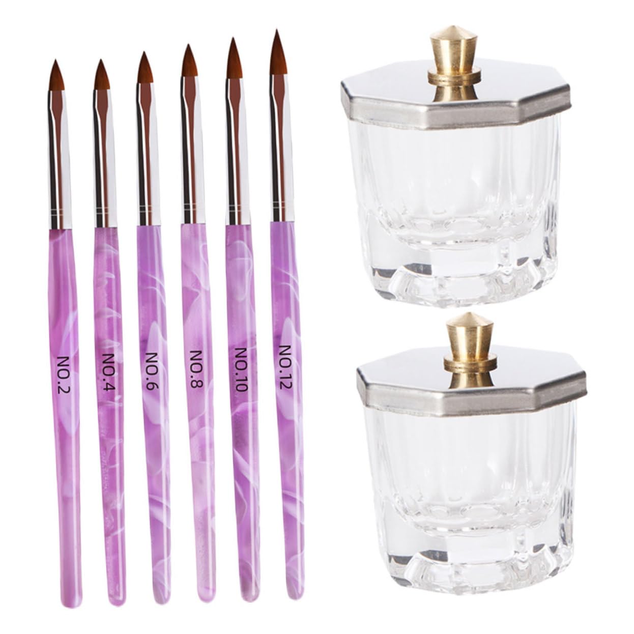 NOLITOY Nail Art Painting Tool Set 10pcs Nail Brush Glass Cups Lid for Gel Nails