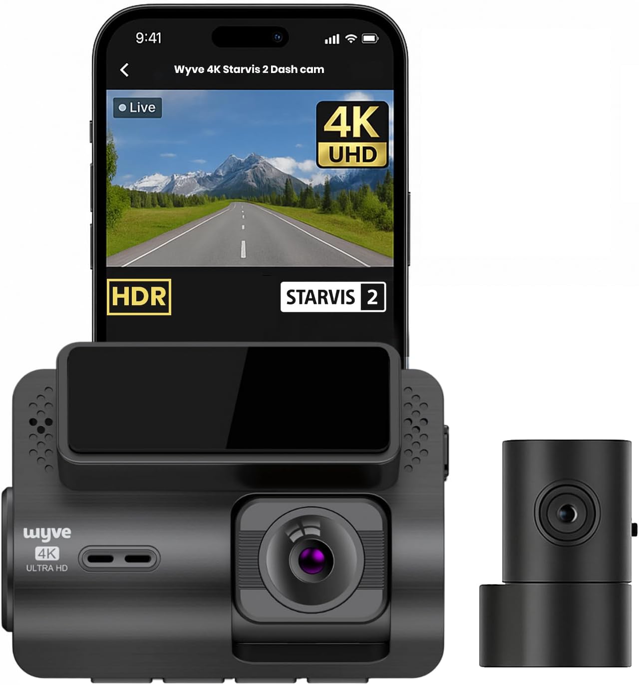 Wyve i440 4K Dual Dashcam with Sony STARVIS 2 IMX675, 4K Front + 1080p Rear,GPS,5GHz WiFi, 24H Parking Mode, 2.0" IPS,170° Wide Angle,App Control,Novatek High Performance Chipset,Supports 256GB Max