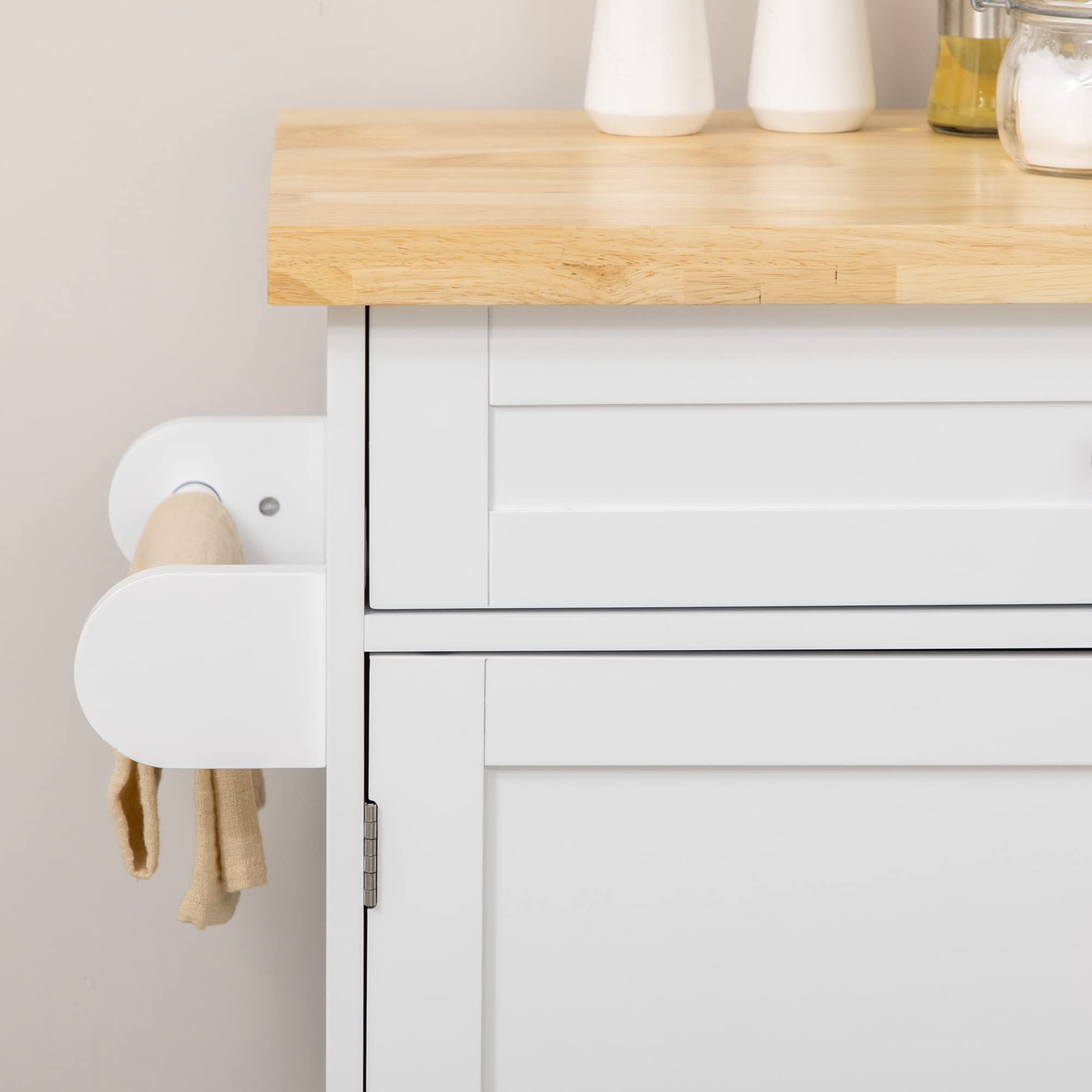 HOMCOM Isla de Cocina con Ruedas, Carro de Cocina con Cajón, 2 Puertas, Especiero, Barra para Paños y Estante Ajustable, para Comedor, 109x40x89 cm, Blanco