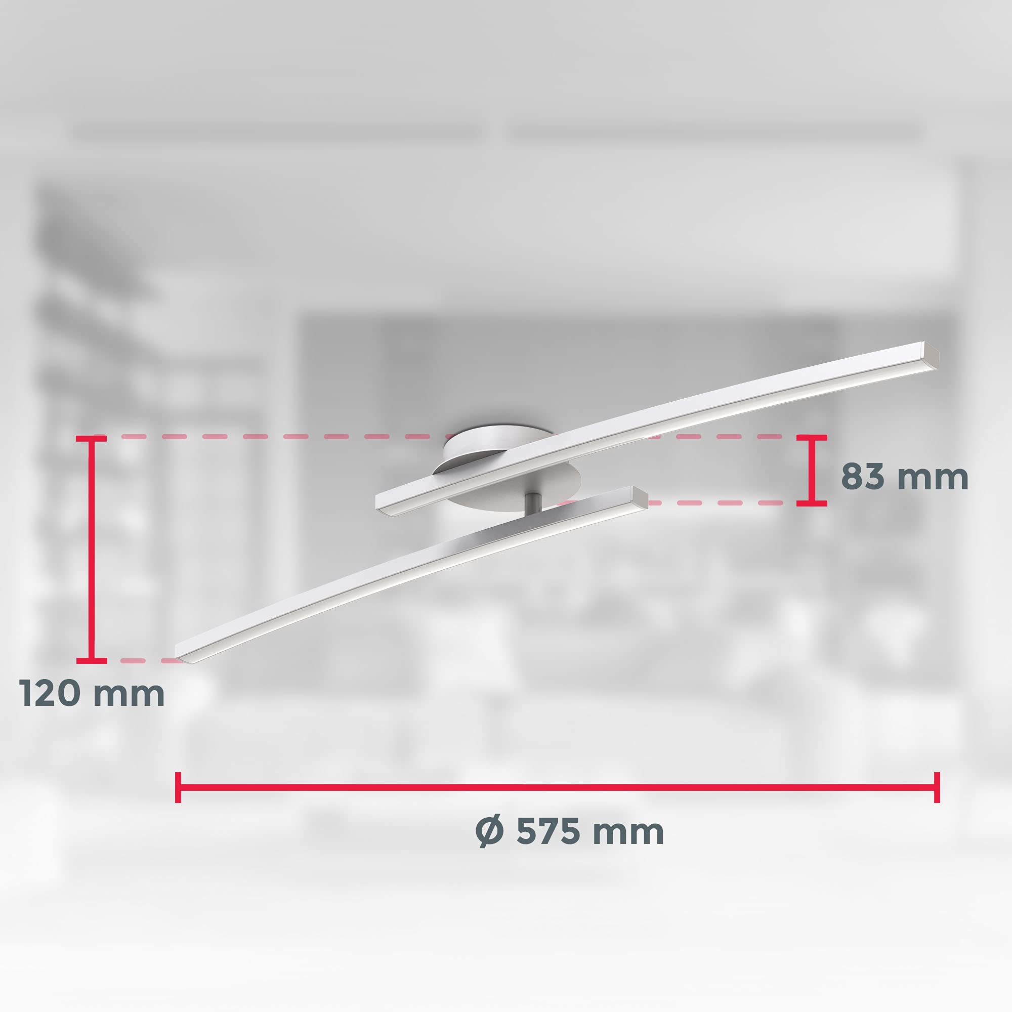 B.K.Licht Plafoniera LED soffitto moderna, L. 57.5cm, luce calda 3000K, 1100Lm, 12W, Lampadario, braccio ruotabile per Camera da letto soggiorno cucina, applique da parete interno