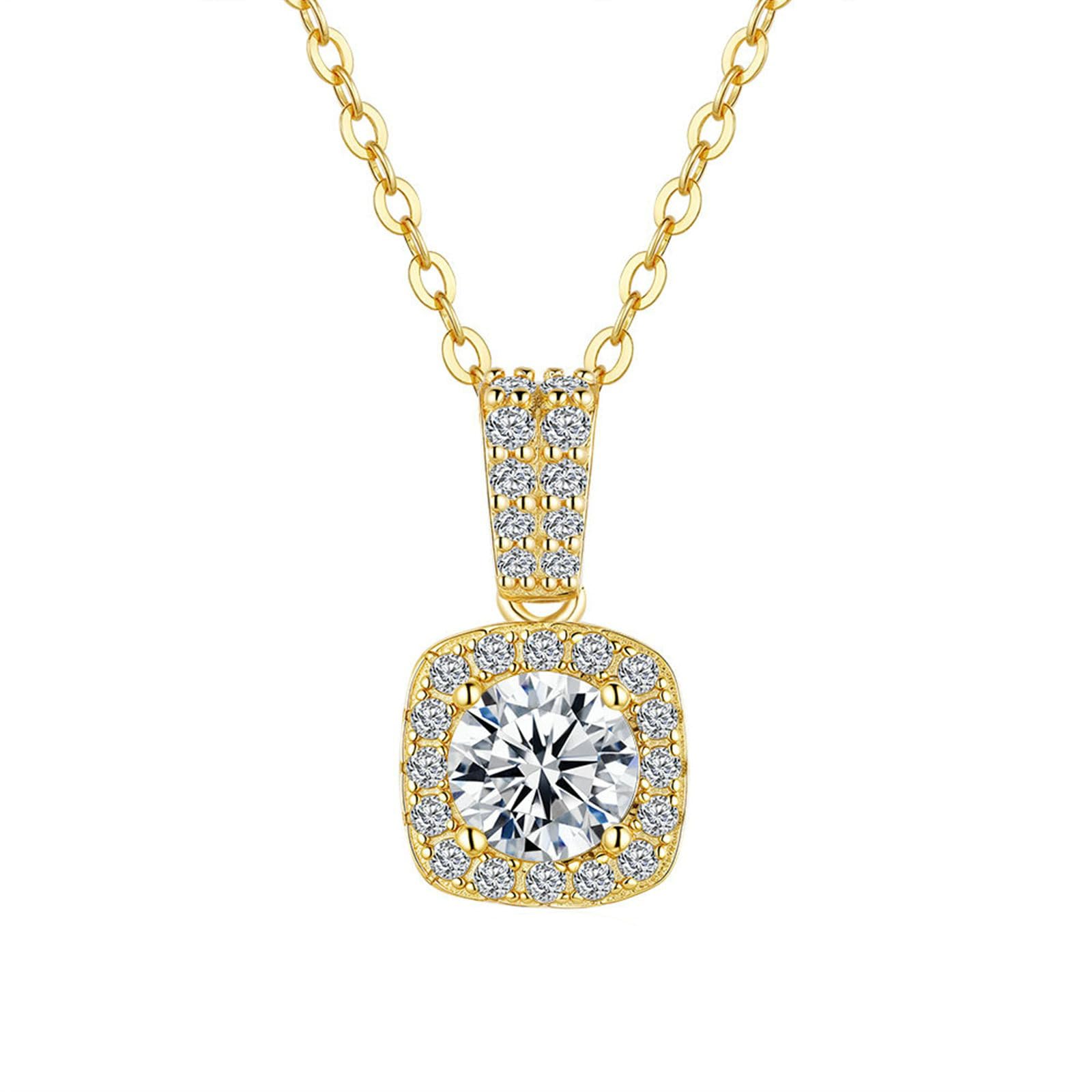Collar con colgante de oro de 9/14/18 quilates, cuadrado con collares redondos de moissanita para mujer