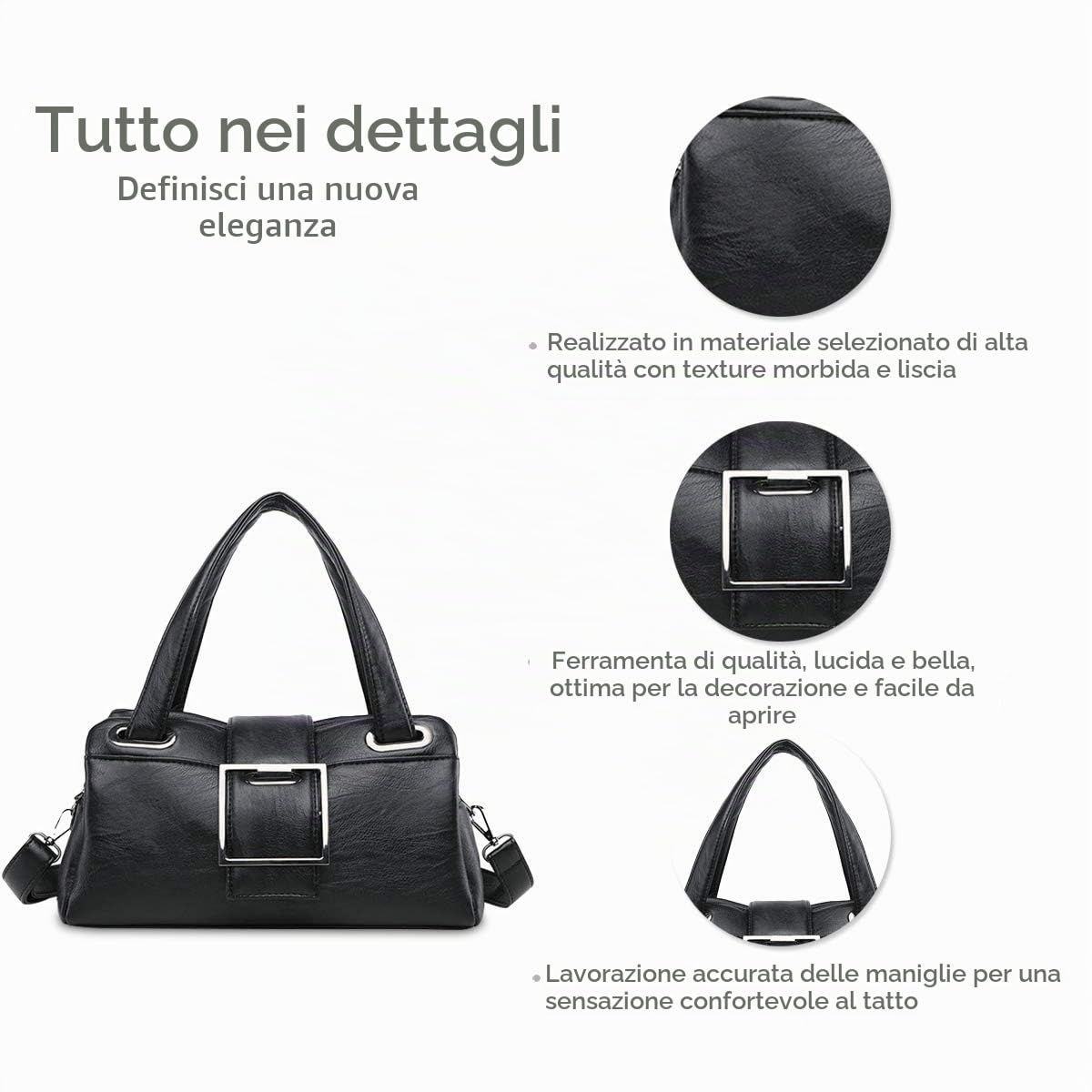 NICOLE & DORIS Borse donna Borsa a mano per donna borse moda borse a tracolla Donne Retro borsa PU pelle Nero