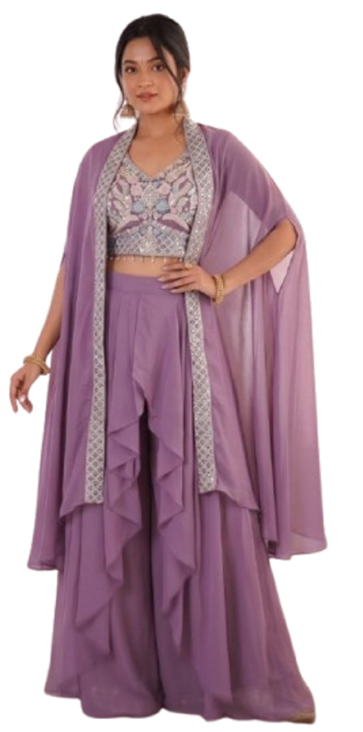 Designer Rangoli Fabric Lehenga koti Set with Heavy Embroidery Sequence Work & Shrug for Women-image-7