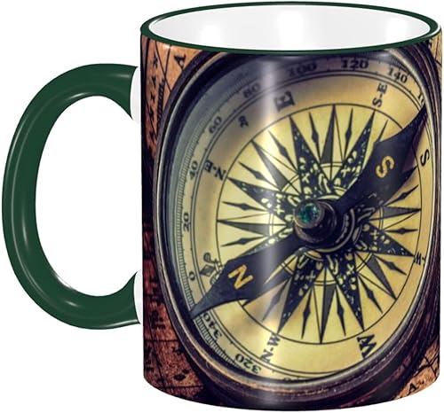 Vintage Compass Ancient World Map Coffee Mug Coffee Cups Ceramic with Handle,Tea Cups Mug tazas para cafe Drinking Cups Gifts for Women Men,Unique