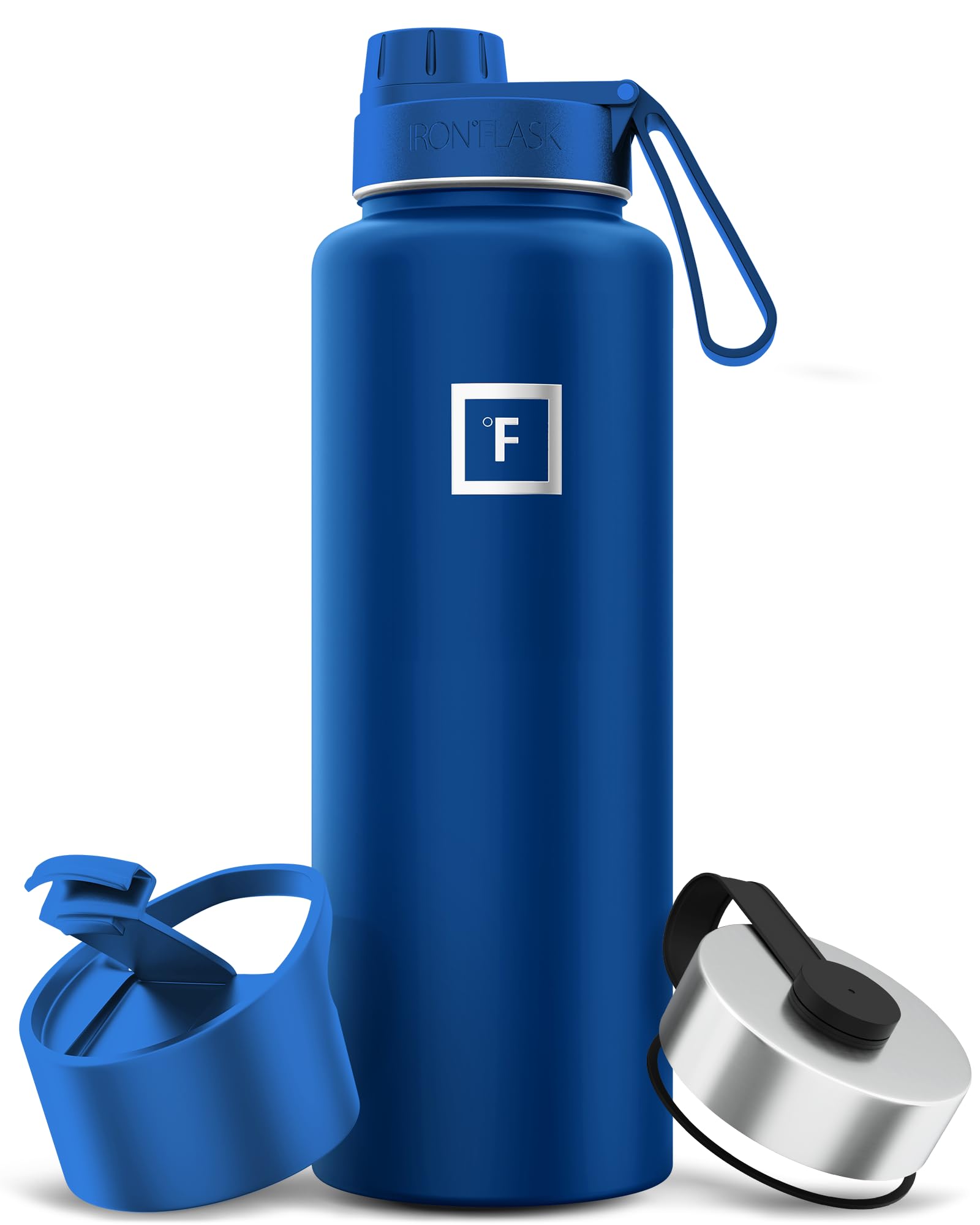 IRON °FLASKCamping & Hiking Hydration Flask with 3 Lids - Stainless Steel, Double Walled & Vacuum Insulated Water Bottle - Leak Proof & BPA Free (Cobalt, Spout - 40 oz)