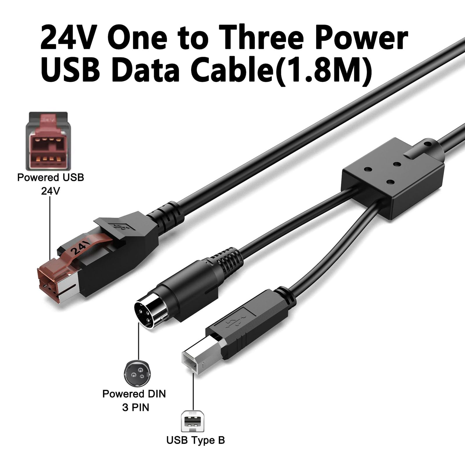 Cavo alimentazione da 24 V USB a 3 pin USB 2.0 B maschio per scansione Stampante codici a barre Dispositivi Accessori Cavo alimentazione della stampante