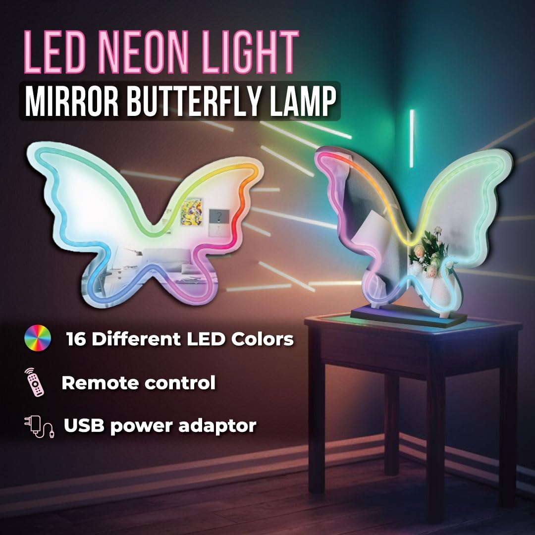 LED ネオンライトミラー ブルー イエロー バタフライ 蝶々 明るさ調光6段階 Amazon.co.jp: ワイヤレスエクスプレスLEDネオンライトミラー
