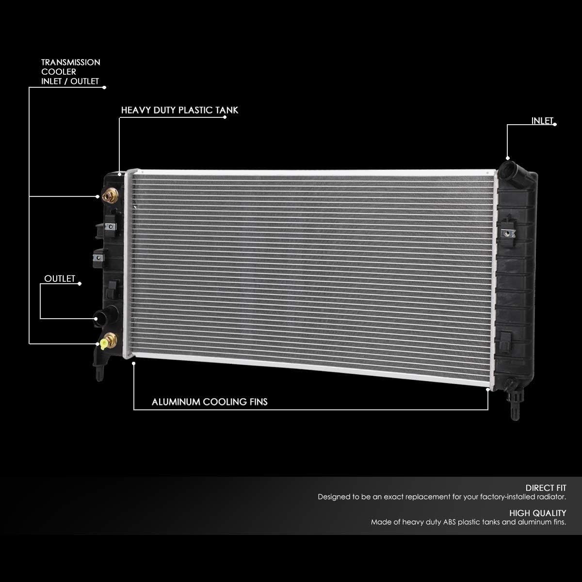 DNA Motoring OEM-RA-2827 Aluminum Radiator Compatible With 05-08 Allure/LaCrosse 3.6 AT,29-3/16" W X 14-1/2" H X 5/8" D,1-5/16" Inlet / 1-5/16" Outlet