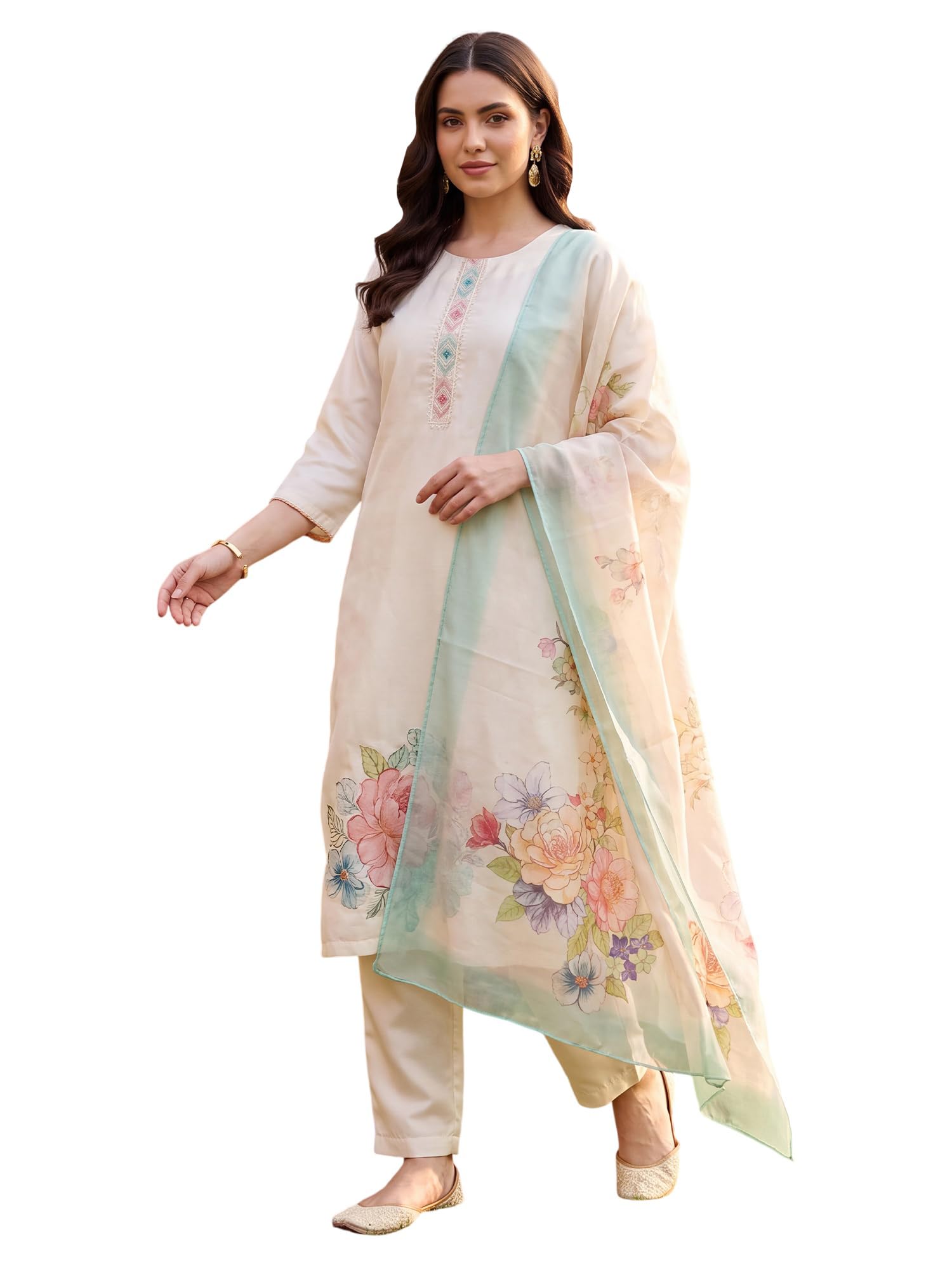 indo era Women's Organza Embroidered Sequins Work Kurta & Pant with Dupatta Set | Kurta Set For Woman-picture-51