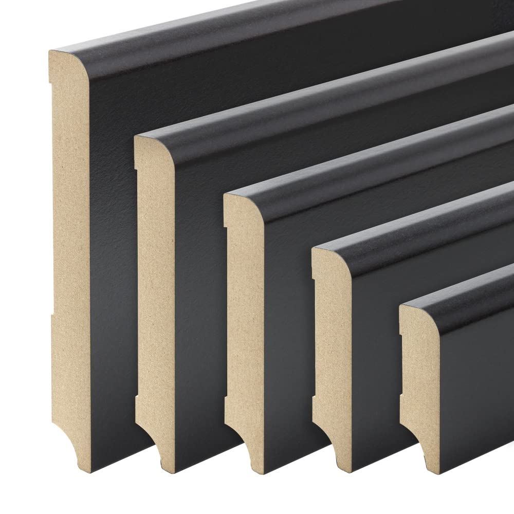 Schwarze Sockelleisten München Profil MDF Folie [SPARPAKET] Farbe 40mm, Größe 20 stück / 46lfm