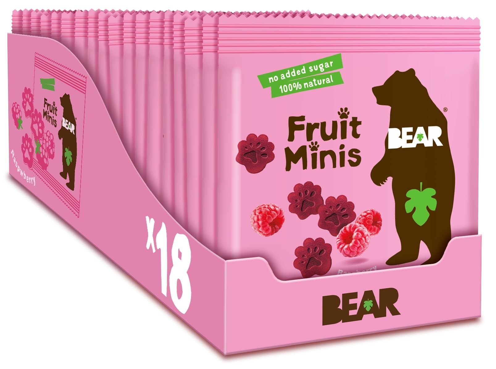 BEAR Fruit Minis Raspberry 100% Natural Ingredients No Added Sugar Healthy School and Lunch Snacks for Kids and Adults 18 x 20g