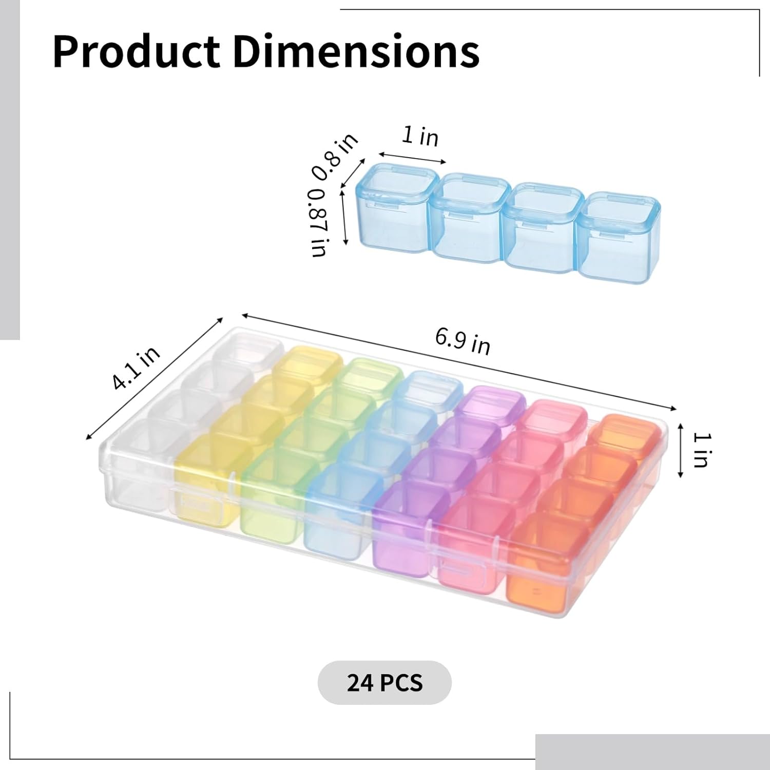Homaisson 24 PCS Diamond Painting Storage Containers, 28 Grids Transparent Plastic Bead Organizer Box Includes 7 Colors Small Boxes, Diamond Painting Accessories Boxes for Jewelry Nail Tips
