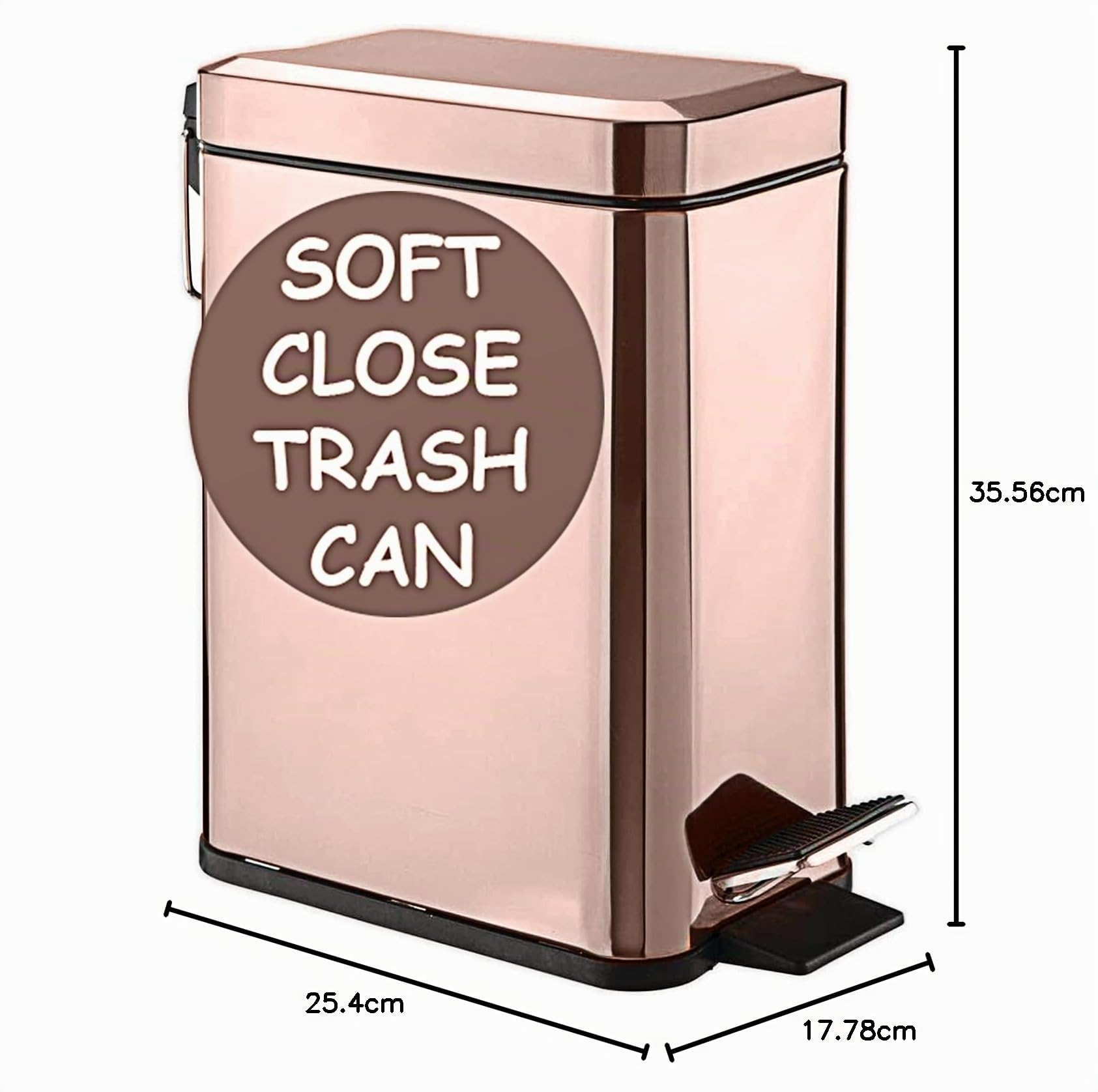 Homie Soft Close, rechteckiger Abfalleimer 5L mit Anti-Bag Slip Liner und Deckel, Verwendung als Mini-Mülleimer, schlanker Staubeimer oder Dekor im Badezimmer (Roségold)