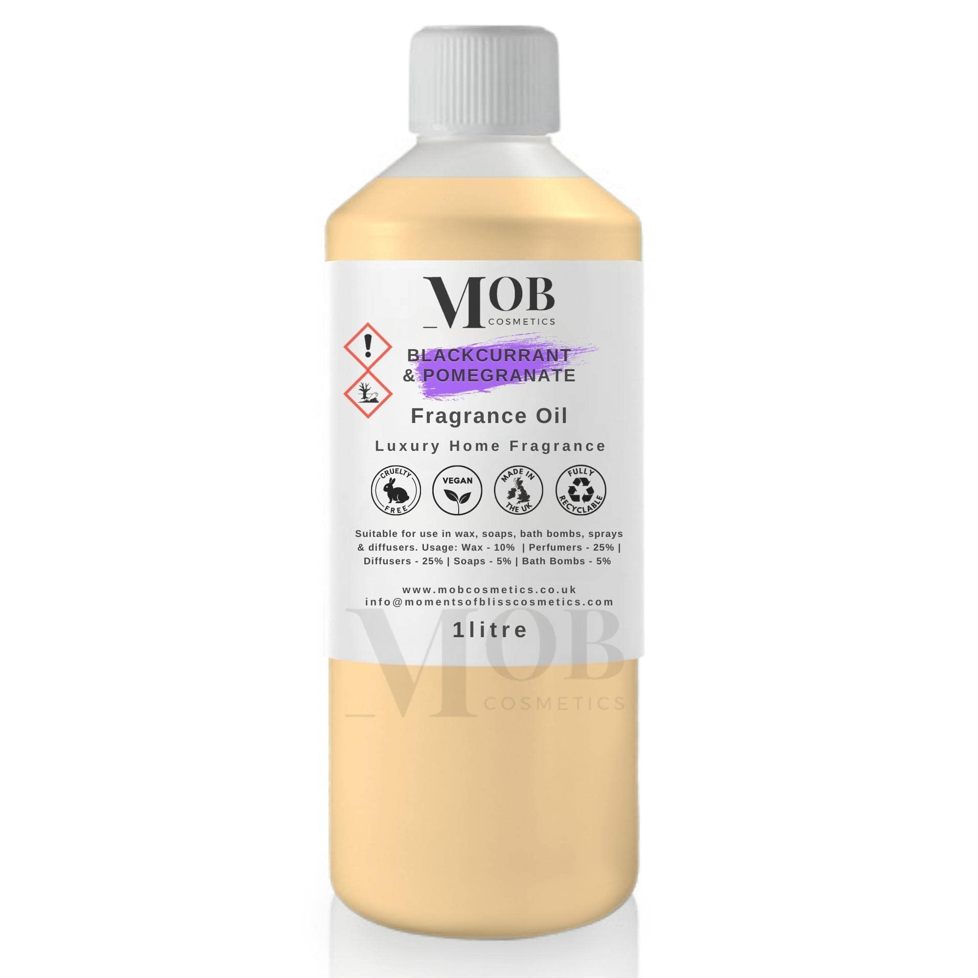 Luxury and Designer Fragrance Oil | Highly Concentrated | Perfect for Candles, Soaps, Bath Bombs, Diffusers, Wax Melts | UK Made | Vegan (Blackcurrant and Pomegranate, 1litre) — image 1
