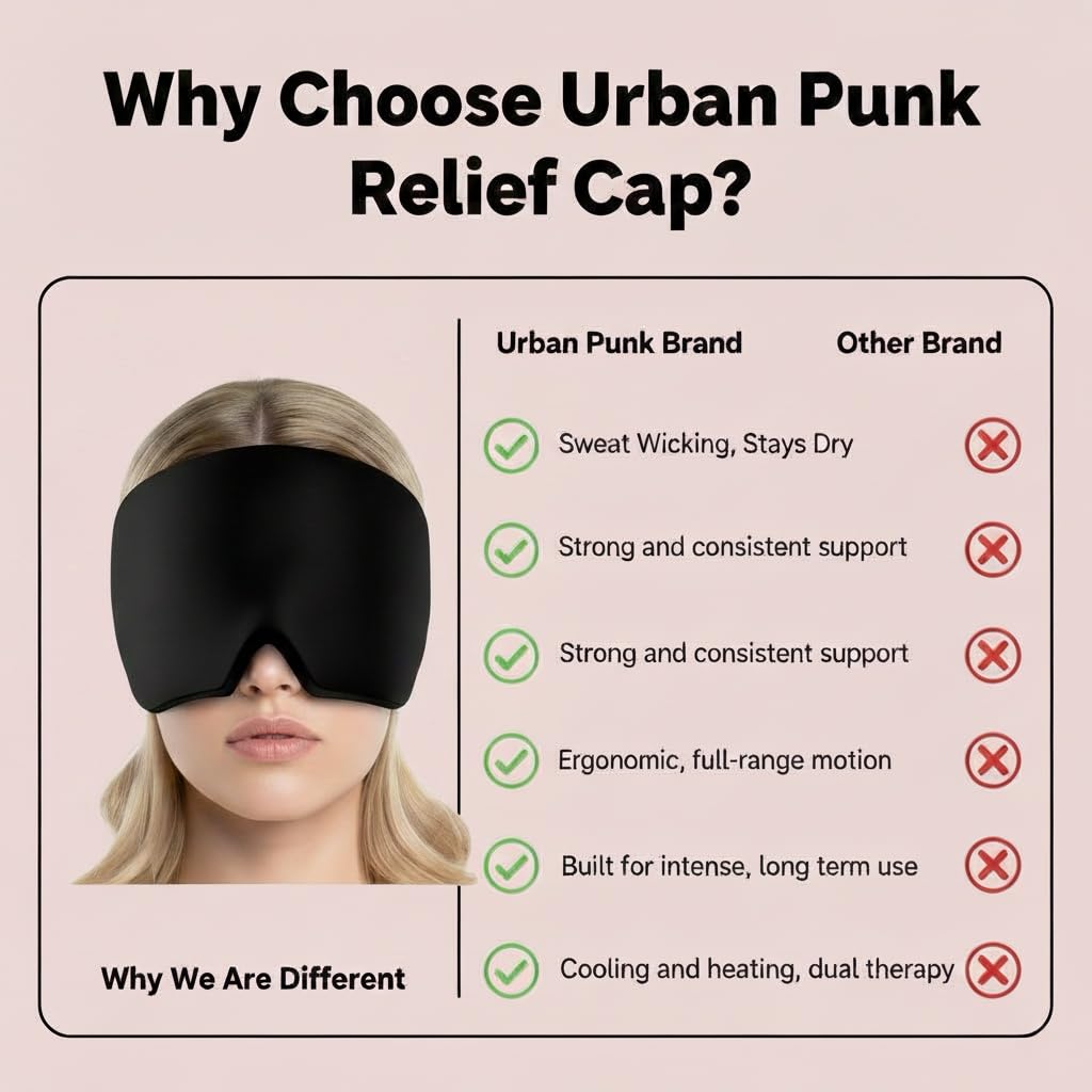 Migraine Relief Cap for Headaches, Ice Head Wrap, Headache Relief Cap for Sinus, Stress, Tension, Puffy Eyes, Reusable Ice Pack Cold Compress Mask (Black) — Amazon image 5