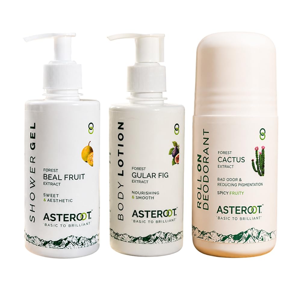 ASTEROOT Shower Gel 250ml, Body Lotion 250ml & Roll On Deodorant Spicy Fruity 40ml Combo Pack | Complete Bath & Body Care Kit for Men & Women | Refreshing Cleanser-image-44