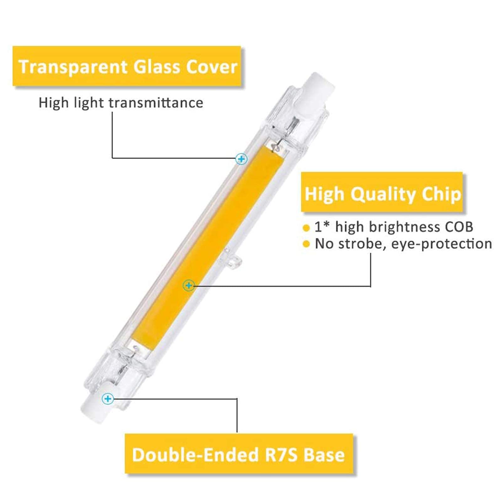 Żarówka Led R7S o zmiennej intensywności 10 W 118 Mm, Ac 120 V-230 V, 1000 lm, podwójna podstawa, żarówka halogenowa 100 W, do projektora sufitowego (zestaw 2 sztuk). Elegancka i praktyczna