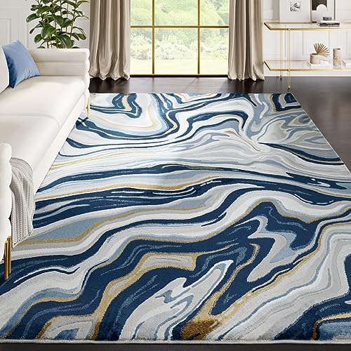 Abani Regal Collection Area Rug - Blue/Grey Abstract Wavy Design ...