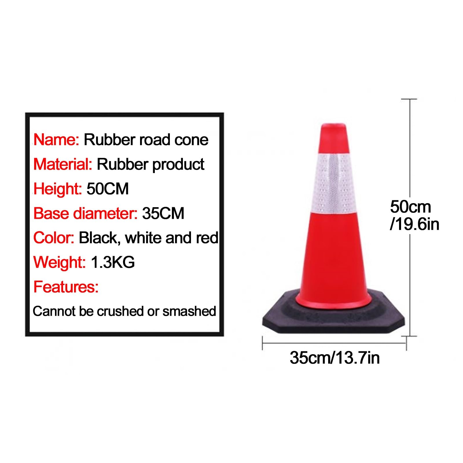 2 Delimitatori Stradali in Gomma con Base Nera Appesantita, Coni Stradali Flessibili Resistenti agli Urti con Fascie Riflettenti Alta visibilità per Sicurezza Stradale(50cm/20in)