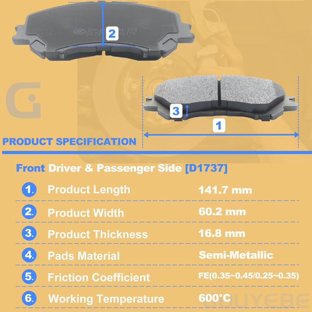 Front Brake Pads Kit,For Nissan 2014-2019 Rogue 2 Rows of Seats, 1737 D1737