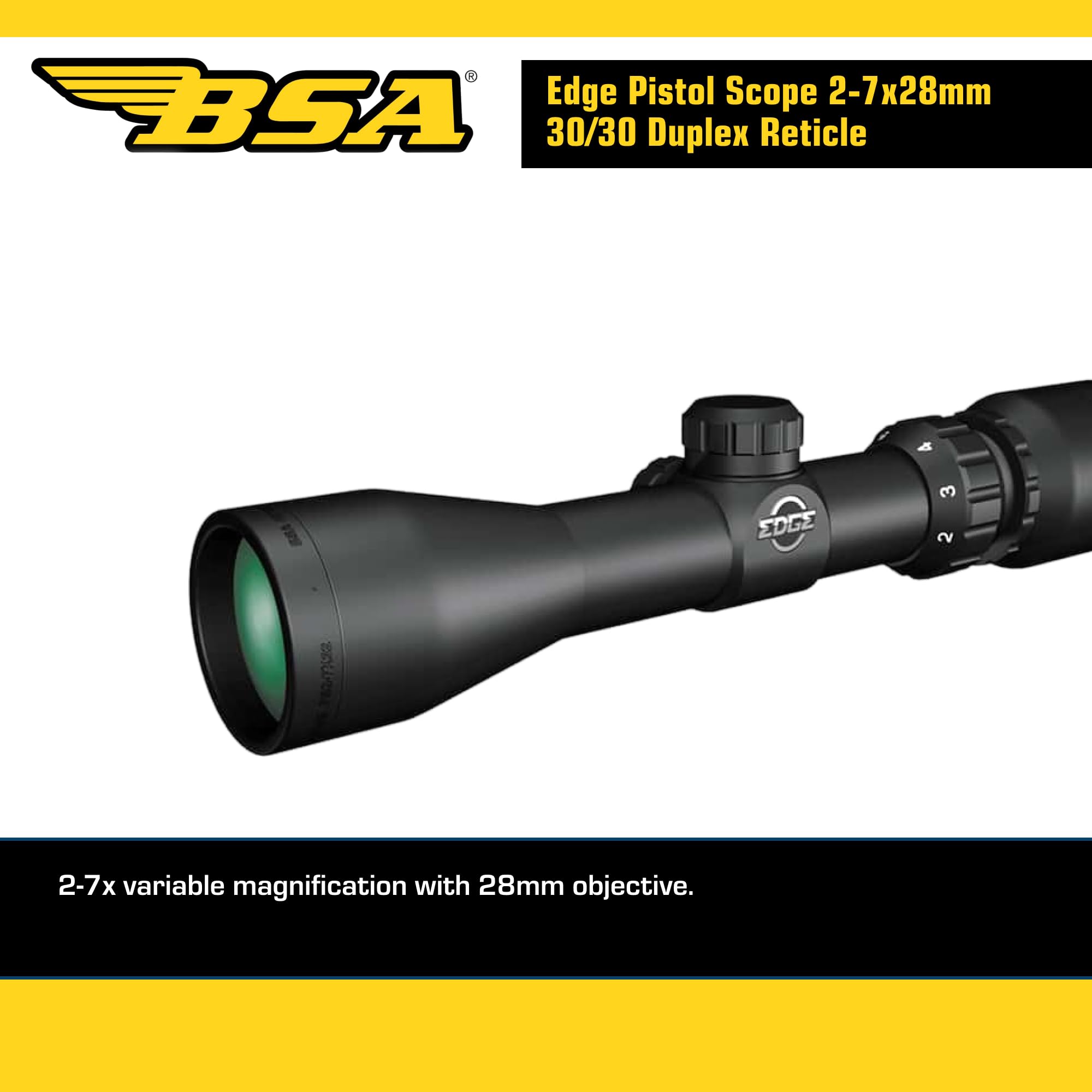 Amazon.com : BSA Optics Edge Pistol Scope 2-7x28mm 30/30 Duplex