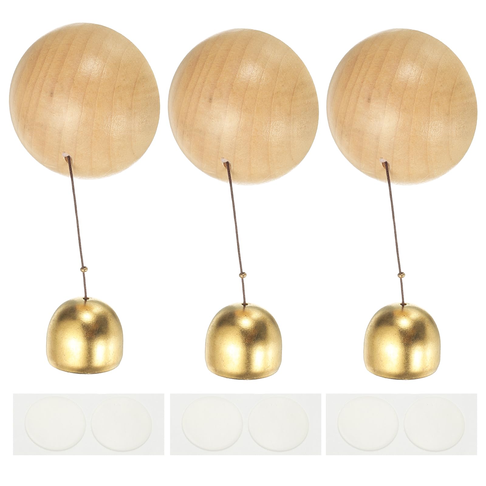 PATIKIL 3 Set Shopkeepers Bell, Wood Door Chime Magnetic Hanging Bell Jingle Doorbell with Self-Adhesive for Door Opening Business When Entering Decoration, Beech, Ball — image 1