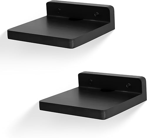 Miniatura 8 de Pequeño estante flotante para pared, juego de 2 estantes de pared de madera de 5 pulgadas, mini altavoces, monitor de bebé, cámaras, soporte de