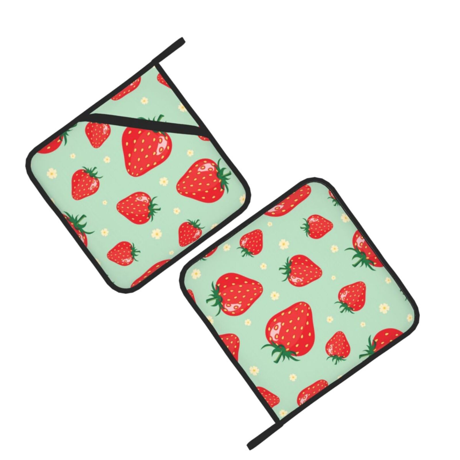 Lovely Strawberry Printed Oven Pot Holders Set of 2 Pcs Heat Resistant Kitchen Microwave Potholders for Cooking Baking Grilling