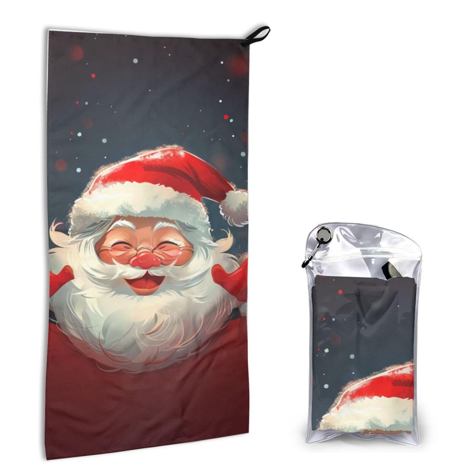 BWWHCCTI Quick Dry Hand Towel With Bag - Cute Santa Claus Print Printed Super Absorbent Face Cloth Microfiber Travel Sports Towels 40x80cm
