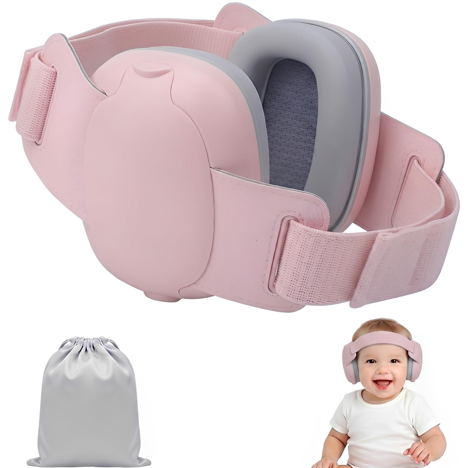Baby Ear Defenders for 0-3 Years Toddlers, 25dB Noise Reduction, CE & UKCA Safety Certified, Multi Adjustable Headband for Safe Comfort Fit, Reliable Ear Protection for Airplane & Fireworks (Pink)