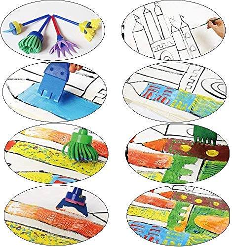 Fallaloe Kids Painting Kits - 31 Pcs Paint Sponges For Kids, Early Diy Learning Kids Include Foam Brushes, Sponge Paint Brushes, Flower Pattern Brush, Waterproof Apron, Brush Set #TOP3
