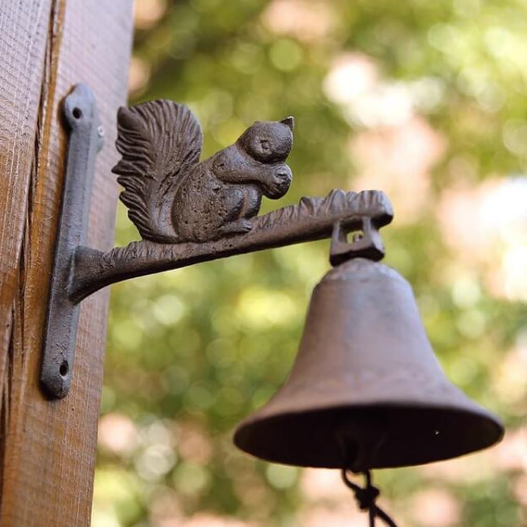 Cast Iron Wall Bell, Vintage Cast Iron Squirrel Bell Hand Hand Cranked Bell, Yard Decor Garden Wall Hanging Bells