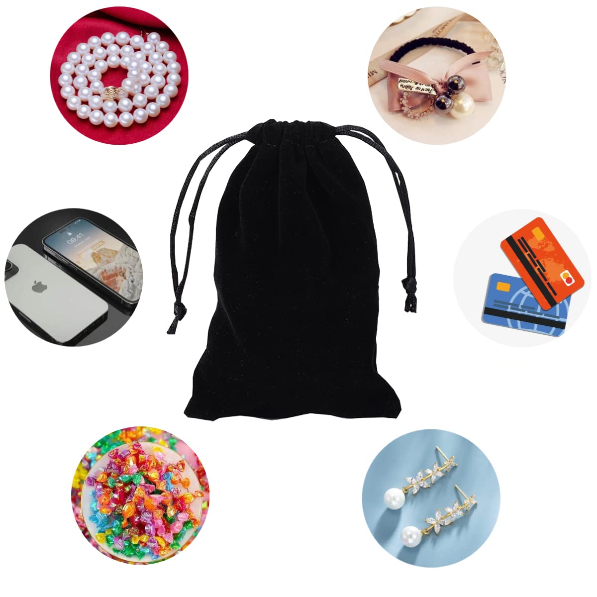 100 Pochettes à Bijoux En Velours Avec Cordon De Serrage