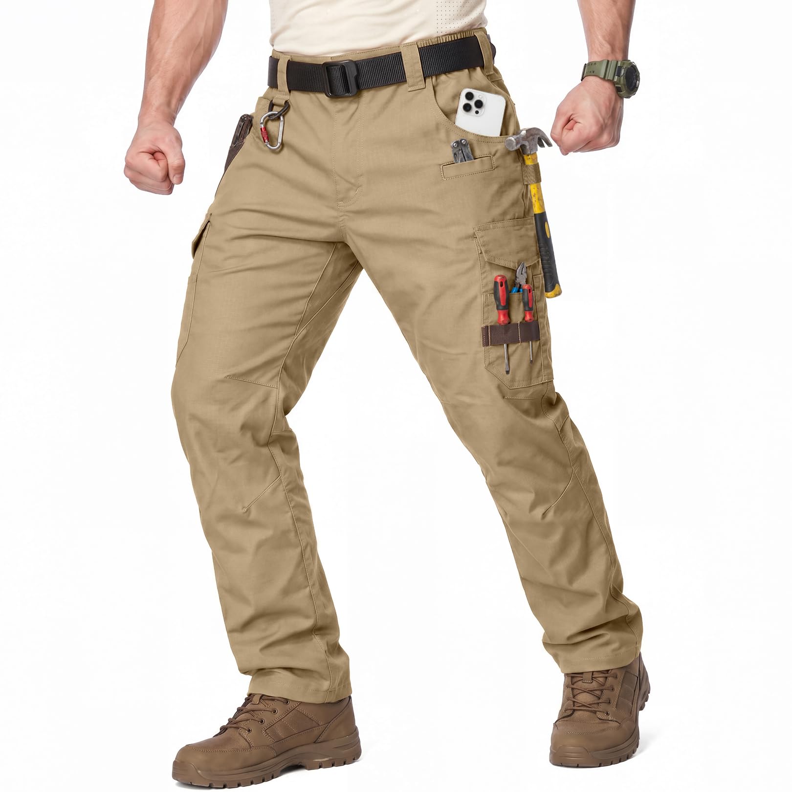 Pantaloni tattici da trekking da uomo, resistenti all'acqua, ripstop, pantaloni cargo con 11 tasche, pantaloni flessibili elasticizzati, leggeri, da lavoro, combattimento, attività all'aperto