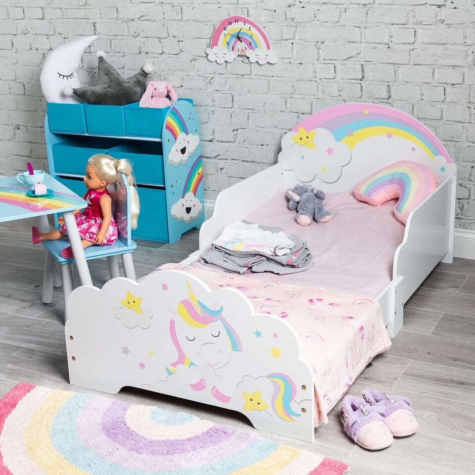 URBNLIVING Cuna de madera para niños con protección de seguridad (unicornio)
