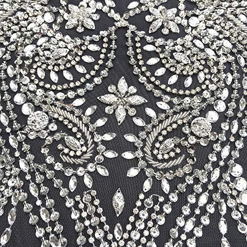 13.8X19 Inch Hand Made Beaded Sequins Rhinestones Crystals Wedding Patches Appliques For Diy Sewing Wedding Bridal Dress Prom Gown Clothes Dress Accessories Decorative (Silver) #TOP4
