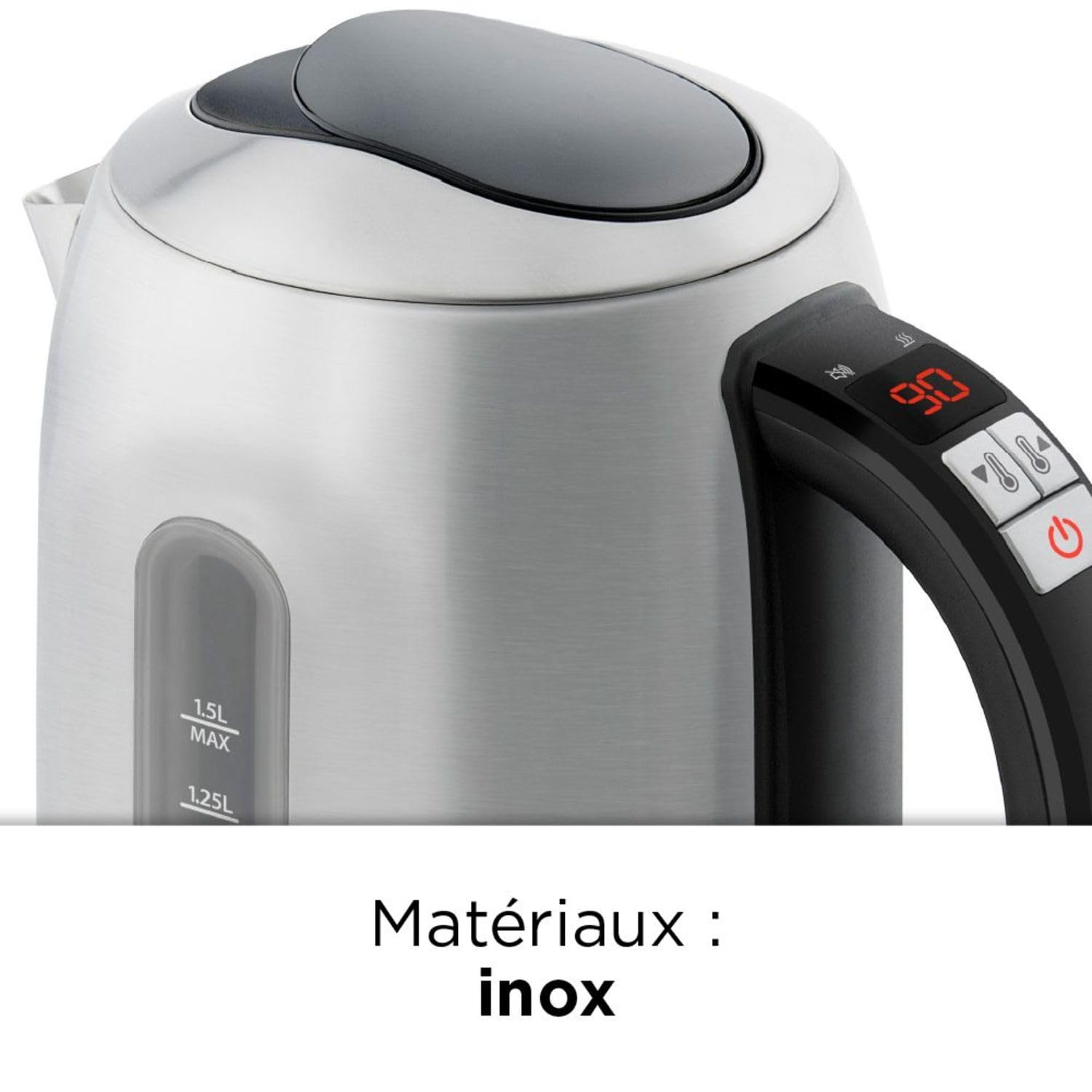 riviera&bar Bouilloire LOUNA à Température Réglable - Inox Satiné, Écran Rétroéclairé, Socle Pivotant 360°, Sécurité Anti-Surchauffe, Maintien au Chaud 30 Min - 1,5L - Inox
