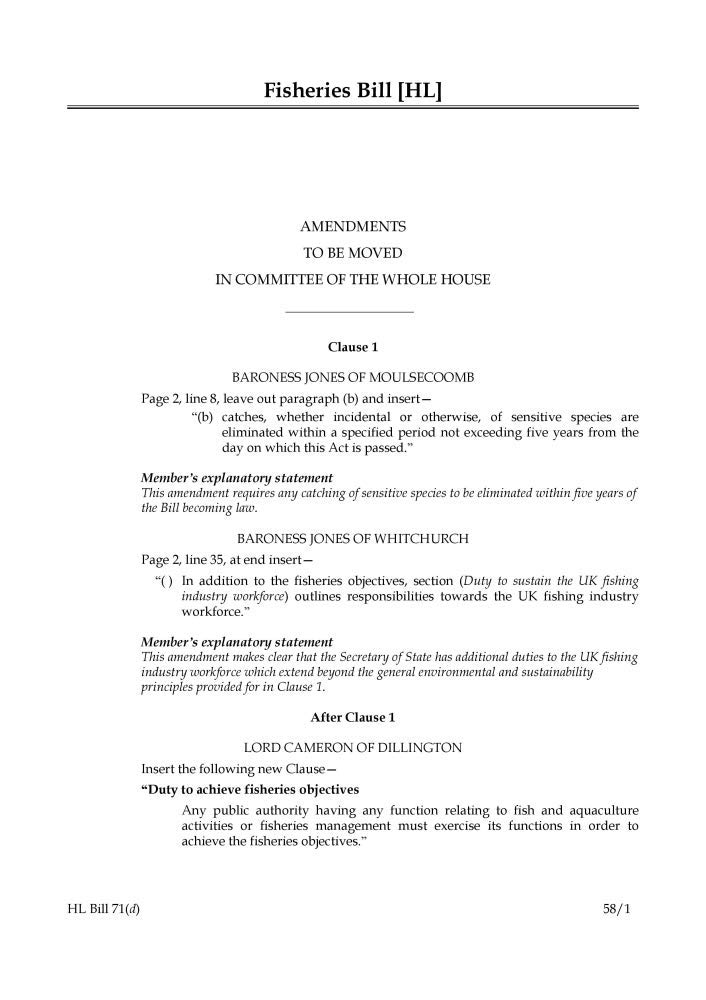 Fisheries Bill Amendments to be moved in Committee of the Whole House (House of Lords) HLB 71 d