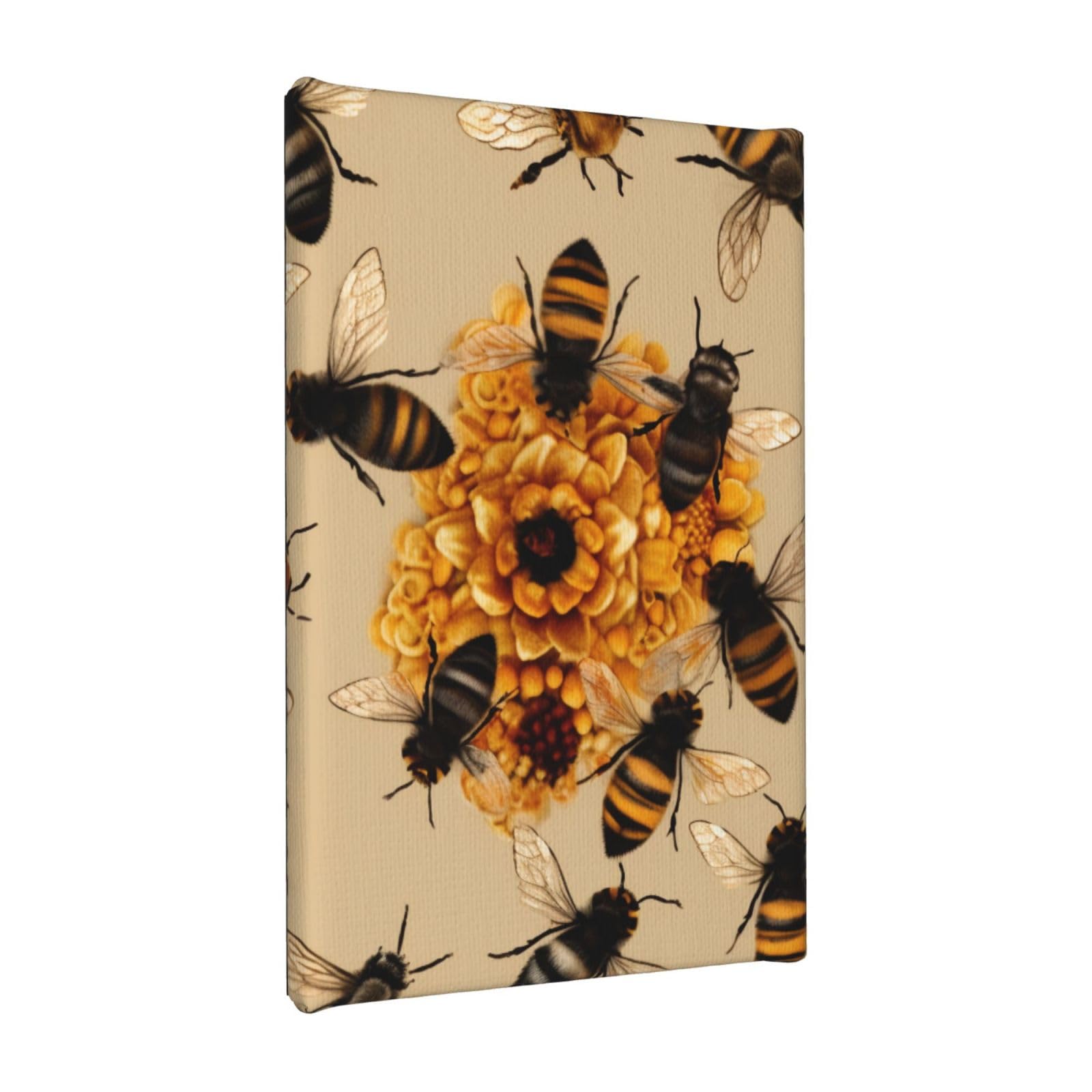 YKLJG Honey Bees Printed Wall Art Canvas Painting 20x30 CM Wooden Framed Picture Painting Artwork Prints for Bedroom Kitchen Home Office Decor